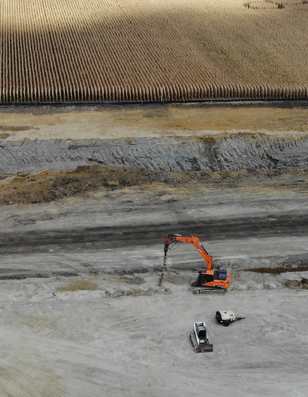 Overhead view of construction equipment